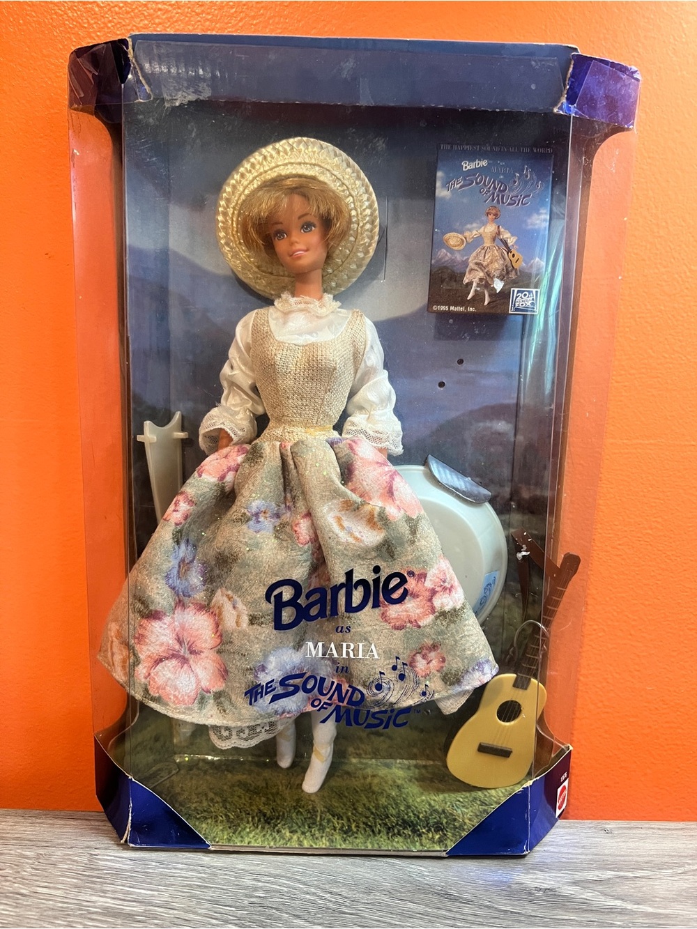 Barbie Maria Sound of Music in Floral Pink and Cream Dress with Straw Hat